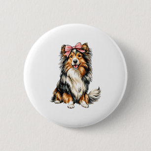 Coquette Bow Shetland Sheepdogs Mama Girl Pink Button