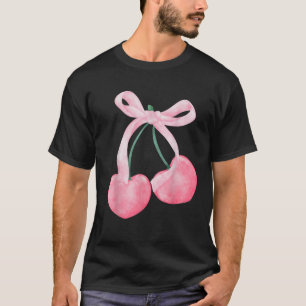 Coquette Bow Simple Pink Niedlich Cherries Giro de T-Shirt