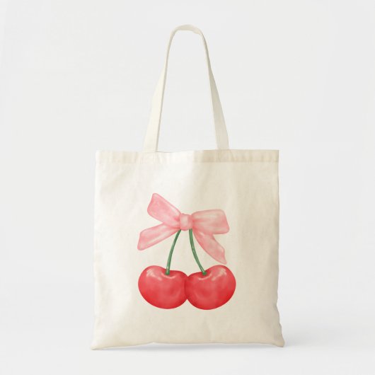 Coquette Bow Simple Pink Niedlich Girl Cherries Tragetasche (Vorne)