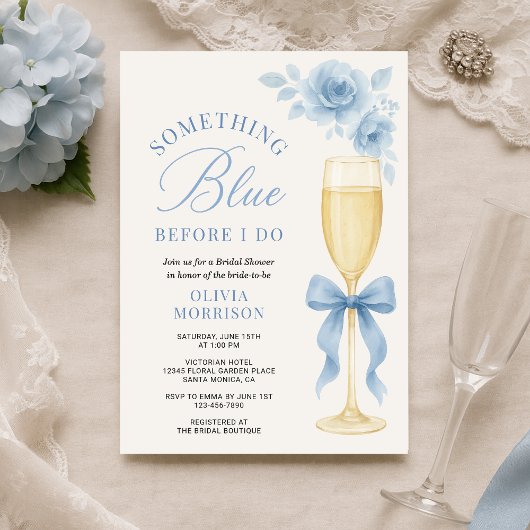 Coquette Bow Something Blue Floral Bridal Shower  Einladung