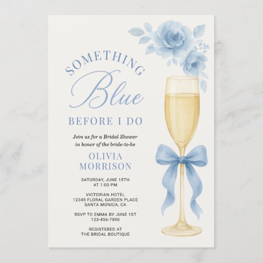 Coquette Bow Something Blue QR Code Bridal Shower  Einladung (Vorderseite)