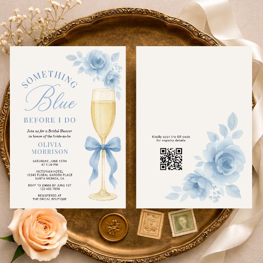 Coquette Bow Something Blue QR Code Bridal Shower  Einladung