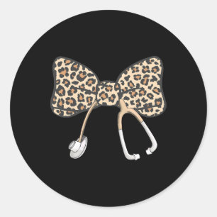 Coquette Bow Stethoscope Leopard Nurse Registriert Runder Aufkleber