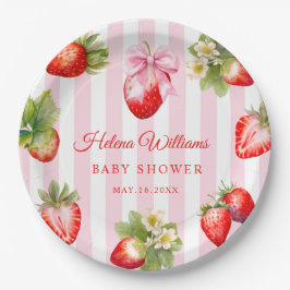 Coquette Bow Strawberries Baby Shower Pappteller