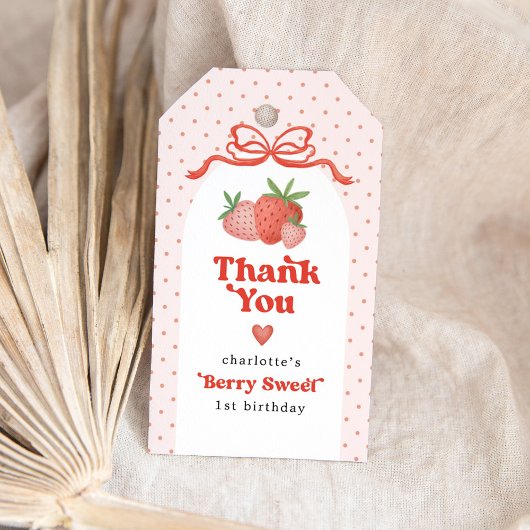 Coquette Bow Strawberry 1st Birthday Party Geschenkanhänger
