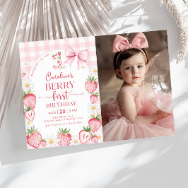 Coquette Bow Strawberry Berry Erster Geburtstag Fo Einladung