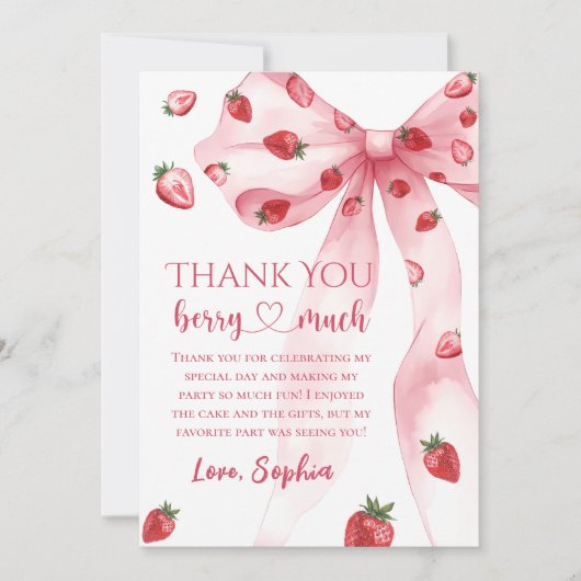 Coquette Bow Strawberry Geburtstag Danke Karte (Vorderseite)