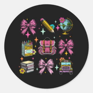 Coquette Bow Student Lehrer Leben erster Tag zurüc Runder Aufkleber