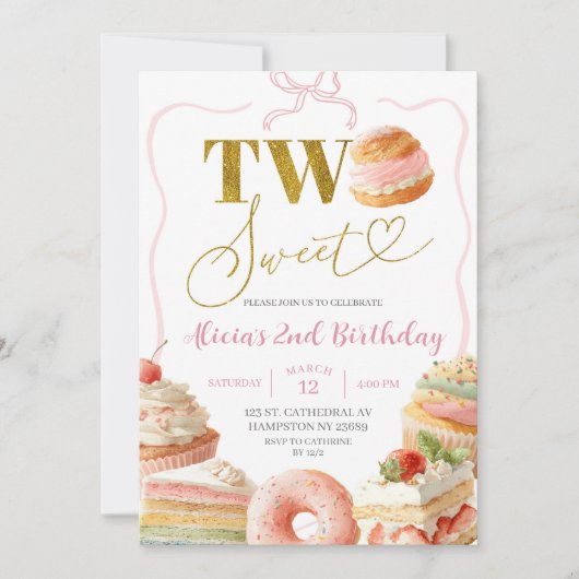 Coquette Bow Sweets Cake 2nd Birthday Invitation Einladung (Vorderseite)