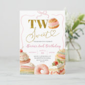 Coquette Bow Sweets Cake 2nd Birthday Invitation Einladung (Stehend Vorderseite)