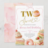 Coquette Bow Sweets Cake 2nd Birthday Invitation Einladung (Vorne/Hinten)