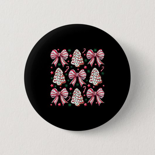 Coquette Bow Tree Cake Candy Cane Merry Christmas Button (Vorderseite)