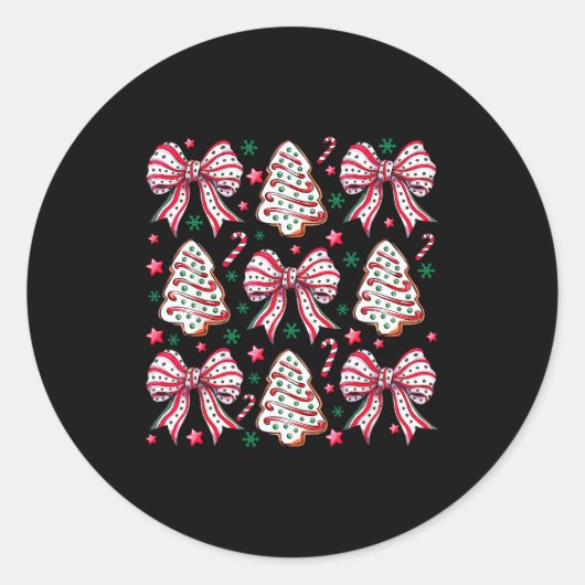 Coquette Bow Tree Cake Candy Cane Merry Christmas Runder Aufkleber (Vorderseite)
