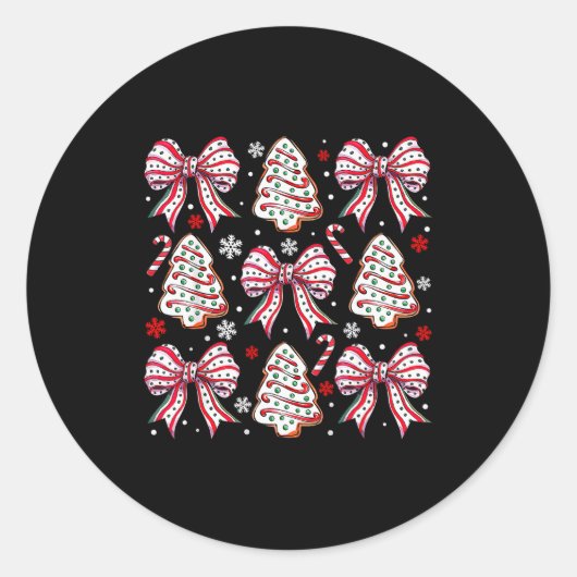 Coquette Bow Tree Cake Candy Cane Merry Christmas Runder Aufkleber (Vorderseite)