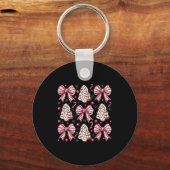 Coquette Bow Tree Cake Candy Cane Merry Christmas Schlüsselanhänger (Vorderseite)