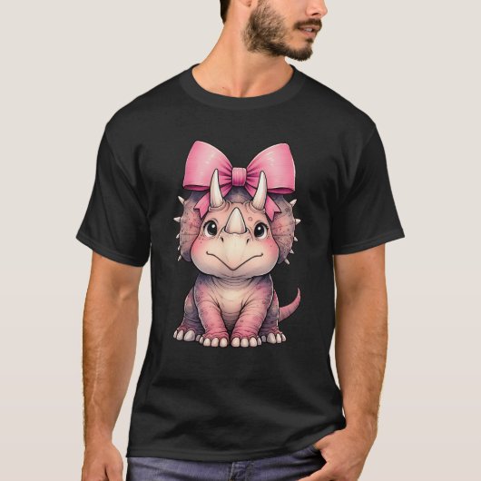 Coquette Bow Triceratops Dinosaurier Pink Ribbon M T-Shirt (Vorderseite)