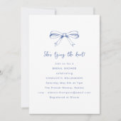 Coquette Bow Tying Knot Script Blue Brautparty Einladung (Vorderseite)