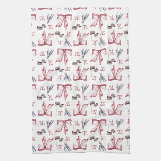 Coquette Bow und Blumendruck - Soft Pink Geschirrtuch (Vertikal)