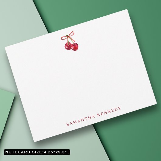 Coquette Bow und Cherries Personalisiert Mitteilungskarte