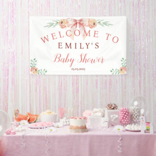 Coquette Bow und Florals Baby Dusche Banner