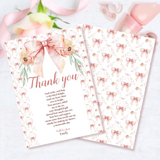 Coquette Bow und Florals Baby Dusche Dankeskarte