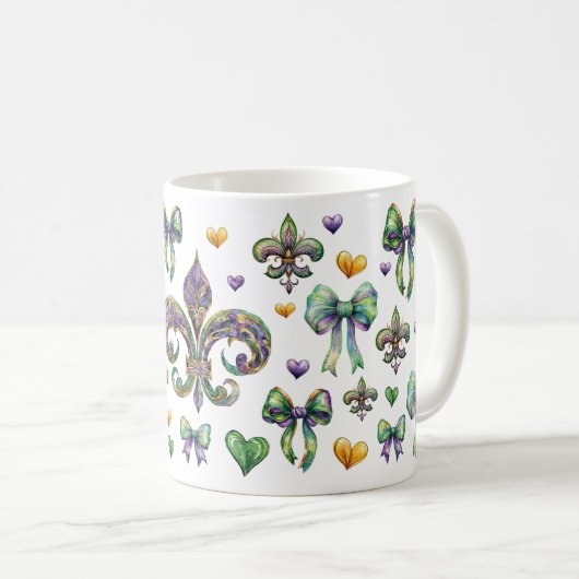 Coquette Bow und Mardi Gras Vibes Kaffeetasse (VorderseiteRechts)