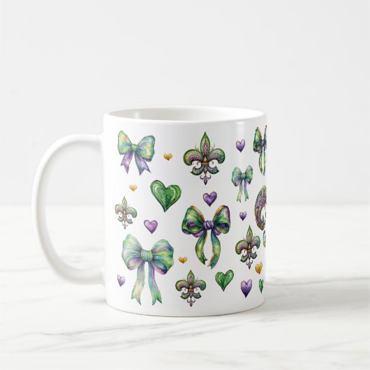 Coquette Bow und Mardi Gras Vibes Kaffeetasse (Links)