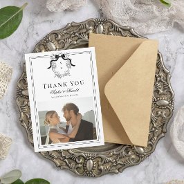 Coquette Bow Wappen Monogram French Vintage Weddin Dankeskarte