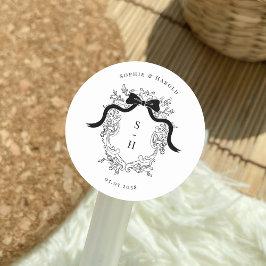 Coquette Bow Wappen Monogram French Wedding Runder Aufkleber