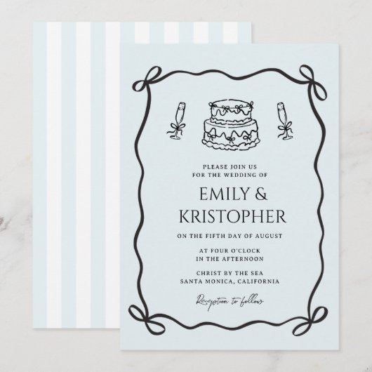 Coquette Bow Wedding Cake Einladung (Vorne/Hinten)