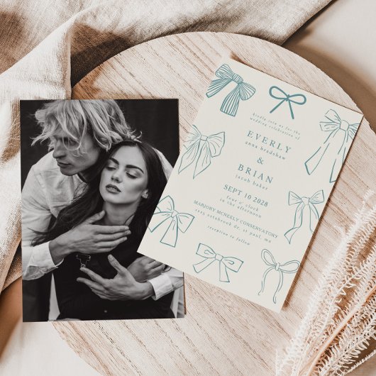 Coquette Bows Blue Wedding Einladung