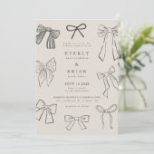 Coquette Bows Charcoal Wedding Einladung (Stehend Vorderseite)