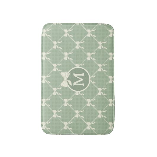 Coquette Bows Gingham Monogram Cream Sage Green Badematte (Vorderseite Vertikal)