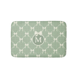Coquette Bows Gingham Monogram Cream Sage Green  Badematte