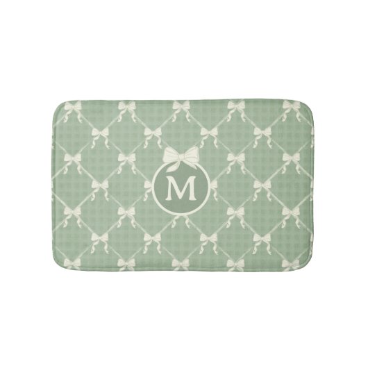 Coquette Bows Gingham Monogram Cream Sage Green Badematte (Vorderseite)