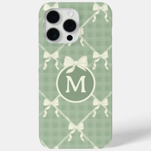  Coquette Bows Gingham Monogram Cream Sage Green Case-Mate iPhone Hülle (Rückseite)