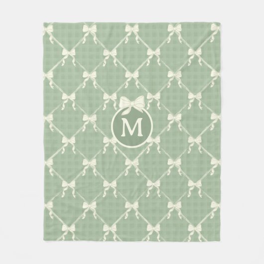 Coquette Bows Gingham Monogram Cream Sage Green  Fleecedecke (Vorderseite)