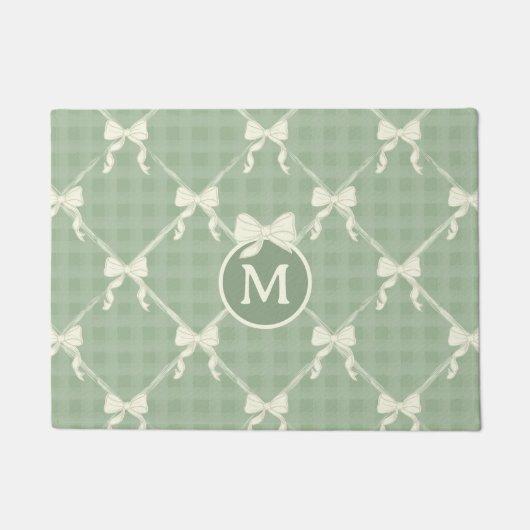 Coquette Bows Gingham Monogram Cream Sage Green  Fußmatte (Vorderseite)