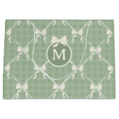 Coquette Bows Gingham Monogram Cream Sage Green  Große Geschenktüte (Vorderseite)