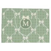 Coquette Bows Gingham Monogram Cream Sage Green  Große Geschenktüte (Rückseite)