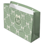 Coquette Bows Gingham Monogram Cream Sage Green  Große Geschenktüte (Rückseite Schrägansicht)
