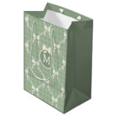 Coquette Bows Gingham Monogram Cream Sage Green  Mittlere Geschenktüte (Vorderseite Schrägansicht)