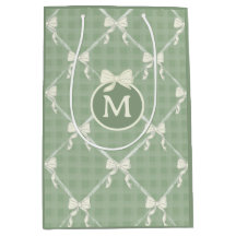 Coquette Bows Gingham Monogram Cream Sage Green 