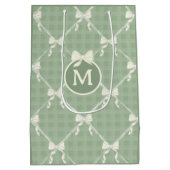 Coquette Bows Gingham Monogram Cream Sage Green  Mittlere Geschenktüte (Rückseite)