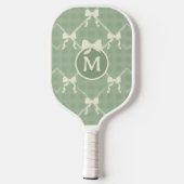 Coquette Bows Gingham Monogram Cream Sage Green  Pickleball Schläger (Rückseite)