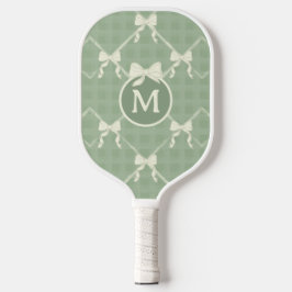 Coquette Bows Gingham Monogram Cream Sage Green  Pickleball Schläger