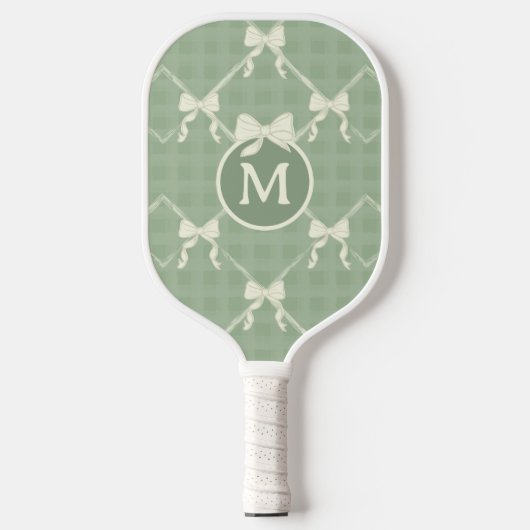 Coquette Bows Gingham Monogram Cream Sage Green Pickleball Schläger (Vorderseite)