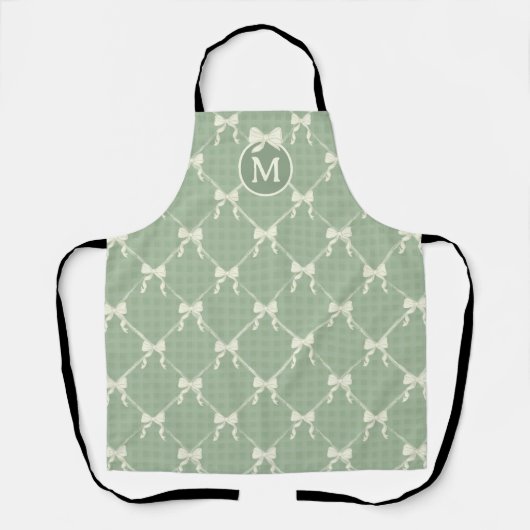 Coquette Bows Gingham Monogram Cream Sage Green Schürze (Vorderseite)