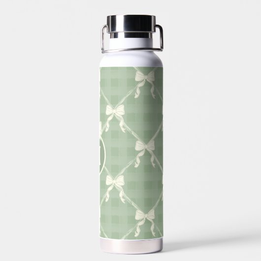 Coquette Bows Gingham Monogram Cream Sage Green Trinkflasche (Rückseite)