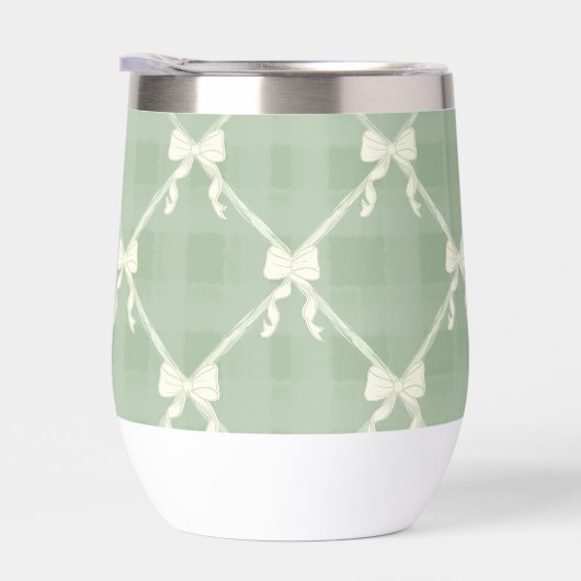 Coquette Bows Gingham Pattern Cream Sage Green  (Rechts)